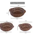Three-size set of woven fruit baskets with handles showing detailed dimensions - Pot Shape Dark Brown Set of 3 / Set of 3 (L/M/S)