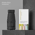 Obsidian black ultra-light mini 6-fold pocket umbrella with UV protection coating - Flat Six-fold Classic Black Color Box Packaging
