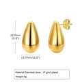 Pendientes de gota en acero inoxidable chapado en oro pulido para mujer estilo minimal - Mini Gota de Agua Pulida (ED-757G)