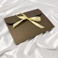Dark brown envelope gift box with a light yellow satin ribbon bow and metallic finish - Dark Brown