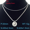 Collana fiore di maggio con doppia catena in acciaio argentato e ciondolo mughetto inciso - Maggio Mughetto (Argento)