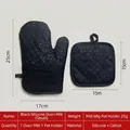 Heat resistant black silicone oven mitt and potholder set with non-slip diamond texture - Black Short Set (1 Mitt + 1 Pad)