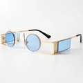 Steampunk sunglasses with gold metal frame, four round lenses and blue tinted glass - Blue Lens
