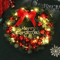 Christmas wreath with warm LED lights, red bows, and gold Merry Christmas sign - With LED Lights / 40CM / Red