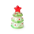 Miniature green glass Christmas tree figurine with red star and spotted holiday ornaments - Green Christmas Tree (Red Star)