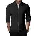 Veste homme noire en maille gaufrée avec fermeture éclair, col polo et manches longues - Noir