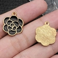 DIY flower charm pendant in black enamel and gold finish for jewelry making - 1Pc Black Large Rose 17x20mm