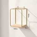 Nordic wall shelf in gold metal and light wood, measuring 18.5x13.5x12cm for home storage - Small / Gold
