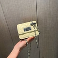 Chic pale yellow quilted leather crossbody bag with silver chain strap and metal lock - Beige White Small