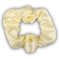 Lustrous cream yellow satin scrunchie with elegant silk-like pleated texture - Cream