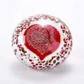 Spherical crystal glass ornament with red heart, bubbles and gold leaf accents - Heart Ornament - Spherical