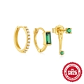Three-piece S925 sterling silver earring set with green emeralds and gold finish - 925 Silver / Gold #7