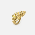 Bague minimaliste en acier inoxydable plaqué or 18k avec motif de feuille de monstera - US 7 / Doré