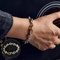 Geflochtenes Hip-Hop Silberarmband mit goldenem Glied, Vintage-Design für Damen und Herren - Gold Silber Zweifarbige Kette