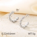 Pendientes de aro en C de acero inoxidable plateado con perlas blancas de 22x4,6mm - Estilo B Color Acero (KE115666-KFC)