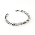 Men's 8mm stainless steel link chain bracelet with polished rectangular id plate - Steel