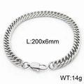 Gepolijste zilveren cubaanse schakelarmband, 6mm breed en 200mm lang met karabijnsluiting - Stijl D-6mm-200mm(KB165981-ZZ)