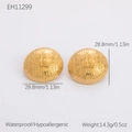 Waterproof 18K gold plated stainless steel dome earrings with hammer texture finish - Round Dome Hammered (EH11299)