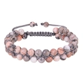 Adjustable double-layer pink zebra stone beaded bracelet with woven cord and natural textures - 6mm-Pink Zebra Stone Bracelet
