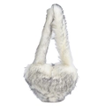 Plush heart-shaped shoulder bag in white and grey faux fox fur with fluffy strap - White Long Fur
