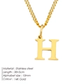 14K gold plated stainless steel necklace with capital letter H pendant for women - Letter Style(H) (CDNP014) / Gold