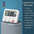 White magnetic digital kitchen timer with large LCD display and five-button control interface - Model 7043 (110dB) / White