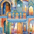 6x6 inch Arcade themed scrapbooking cardstock with 12 watercolor arch and window designs - R2440a 24 Sheets