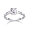 Silver 925 sterling silver ring with cushion-cut moissanite and side stones - US 7 / Three Stone Cushion Cut Style (R12941)