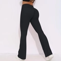Detail view of high waist scrunch butt lifting flared yoga leggings in black - S / Bottoms / Black