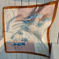 Square silk scarf with ginkgo leaf pattern and brown border on white wooden fence - Pink Ginkgo Flower Handkerchief / 65