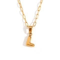 Minimalist 18K gold plated stainless steel necklace with bubble letter L pendant - Gold-L