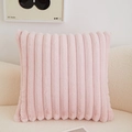 Plush pink lumbar pillow case with soft striped texture on a cozy beige sofa - Pink