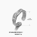 Anillo ajustable de acero inoxidable plateado con forma ondulada irregular - Abierto Ajustable / Color Acero