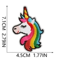 Detailed view of rainbow unicorn embroidered patch with dimensions 7.1cm by 4.5cm - Style 7 (Rainbow Unicorn)