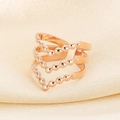 Macro view of rose gold multi-layer V-shape ring with bead design on silk - V-Shape Beads (KR105369)