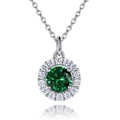 S925 sterling silver necklace with a round green gemstone and white diamond halo pendant - Emerald Green