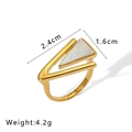 Detail view of 18K gold plated steel ring with triangle shell inlay and 2.4cm size specs - US 7 / Hollow Triangle Style (NB-R2023221)