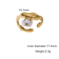 Macro view of gold 18k plated wavy ring with zirconia details and size dimensions - Golden Irregular Wave Style (JR1064-G7)