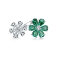 Anello in argento S925 con fiori di zircone bianchi e verdi su sfondo bianco - Aperto Regolabile / Zirconia Verde (CBJZ259)