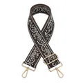 Adjustable brown paisley jacquard bag strap with gold metal buckles on white background - Gold Buckle / Brown
