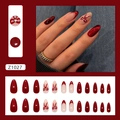 Franse amandel kunstnagels met bordeauxrode cat-eye glitter en strikjes ontwerp - Licht Beschonken Roos Kattenoog Strik Stijl Met Lijm (Z1027) / 24 Stuks/Doos