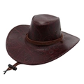 Western cowboy hat in dark red faux leather with leaf pattern texture and windproof cord - One Size / Brown (Leaf Pattern)