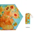Flat six-fold sunflower oil painting umbrella with UV protection and compact capsule case - 19 Inch 6 Ribs / Sunflower