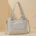 Large beige PU leather tote bag with soft texture and detachable shoulder strap - Off White