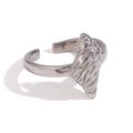 Anillo abierto vintage de acero plateado con motivo de concha 3D y tamaño ajustable - Plateado