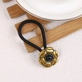Western cowboy style black hair rope with golden metal flower and turquoise bead detail - Gold Flower-Black