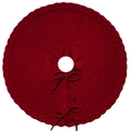 Gonna per albero di Natale in maglia a trecce rosso scuro con nastri decorativi - Diametro 62 CM/24 Pollici / Rosso