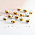 Flat round 8mm ceramic beads with sunflower patterns for DIY jewelry making - 8mm Sunflower