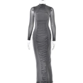 Slim fit grey long sleeve dress with mesh sleeves and ruched front design detail - S / Gray