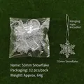 Set of 12 clear 53mm plastic snowflake ornaments with silver strings for Christmas - Snowflake / 53mm